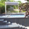 Klare Linien – modernes Terrassendach / Gartenpavillon / Gartenlaube aus Lärchenholz, weiß geölt