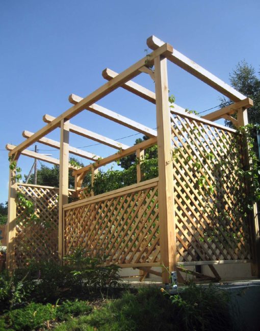 Lauschige Pergola / Gartenlaube mit Rankgitter zum Bewachsen nach Maß vom Gartentischler WALLI aus Niederösterreich